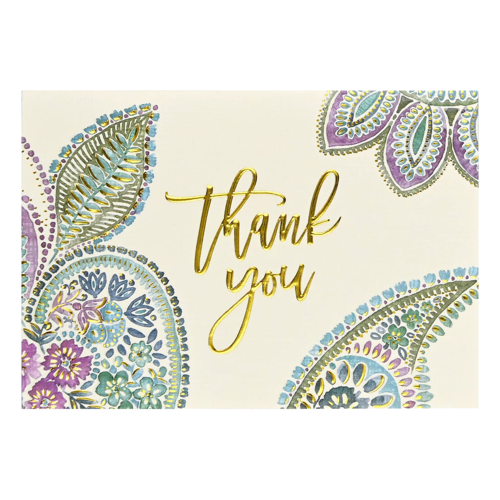 Watercolour Paisley Thank You Boxed Card.