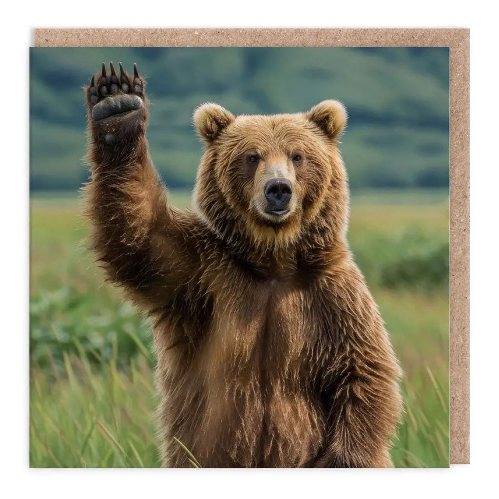 Waving Bear Blank Greeting Card.