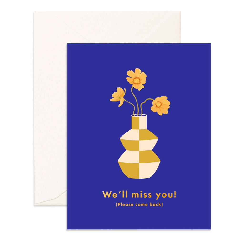 We'll Miss You Cobalt Vase Greeting Card.