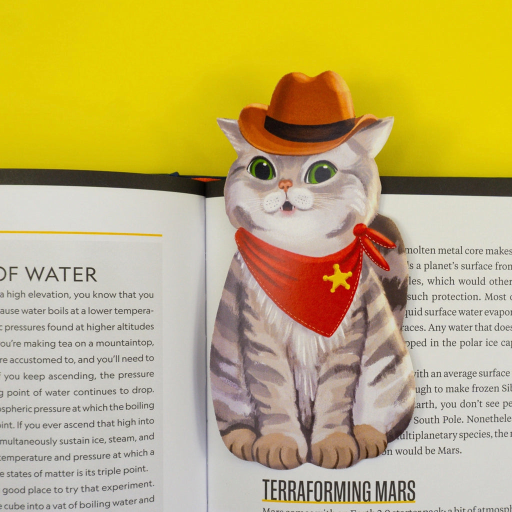Western Cat Die-Cut Bookmark being used.