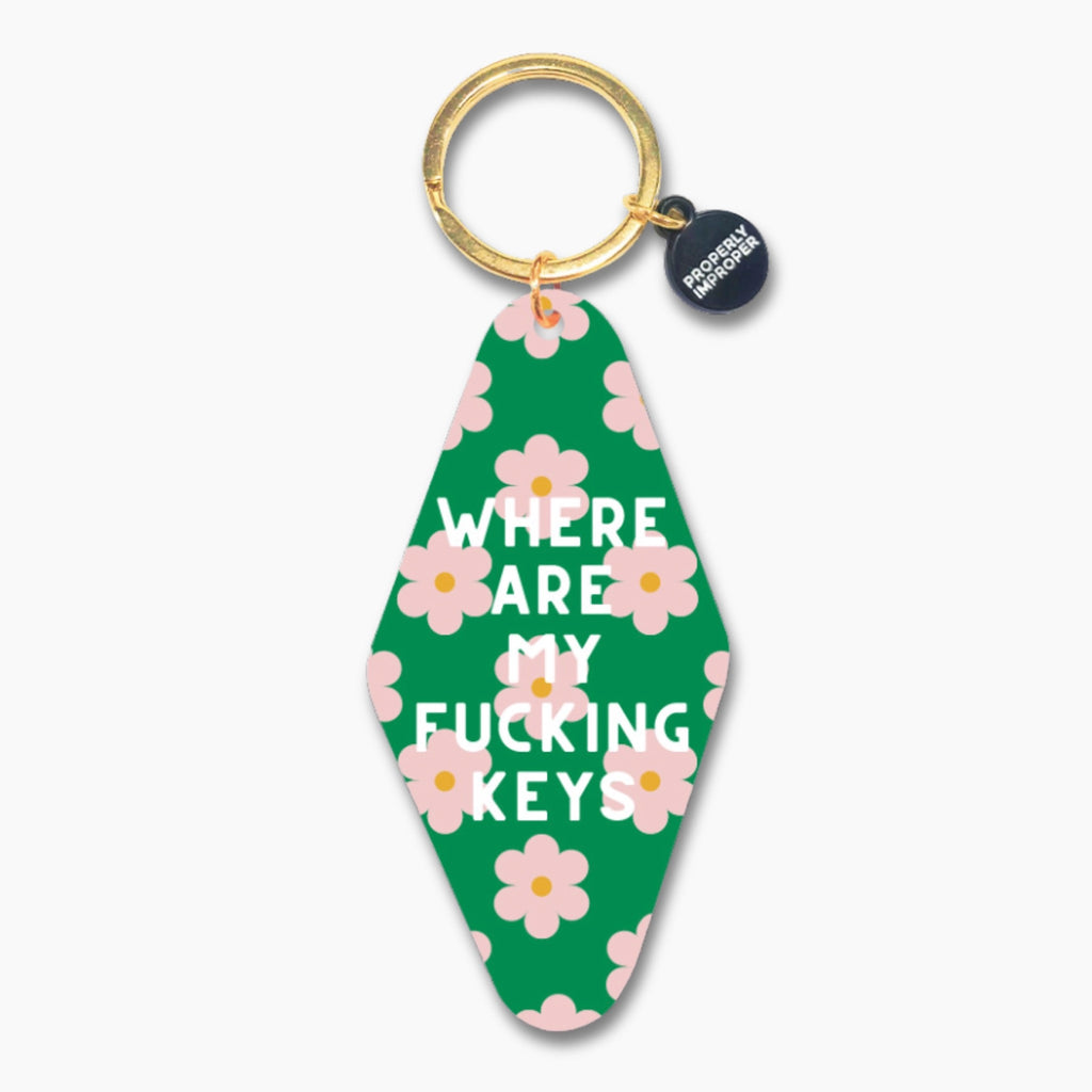 Where Are My Fucking Keys Floral Motel Keychain - pink.