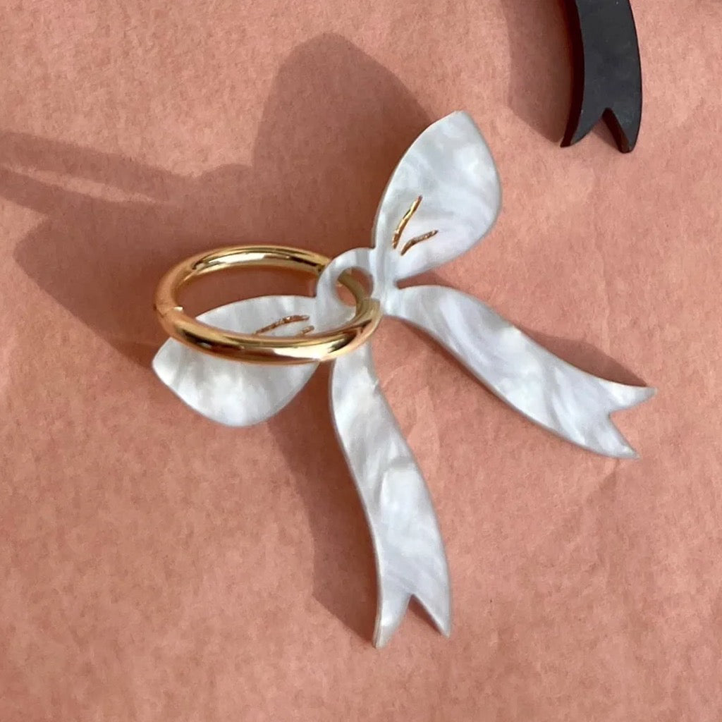 White Coquette Bow Hoop Earrings.