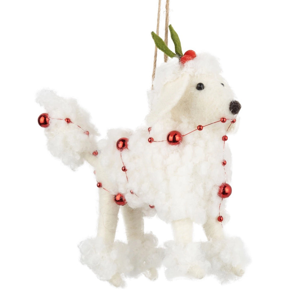 White Felt Poodle Ornament.