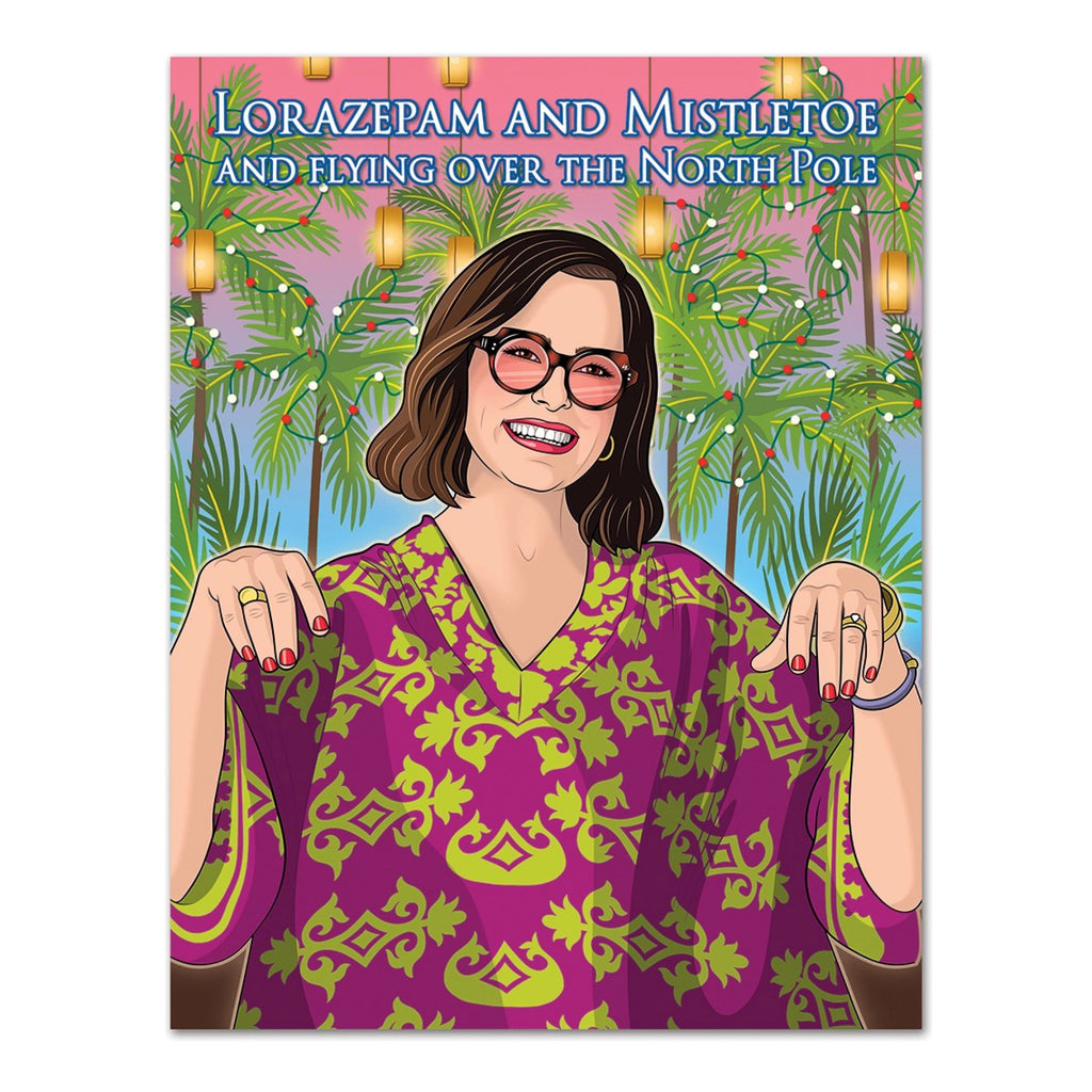 White Lotus Lorazepam And Mistletoe Christmas Card.