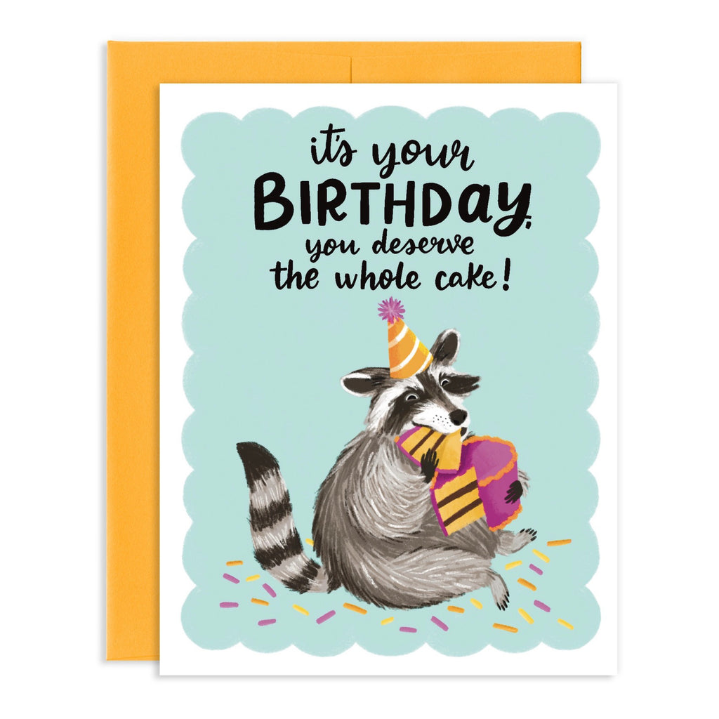Whole Cake Raccoon Greeting Card.