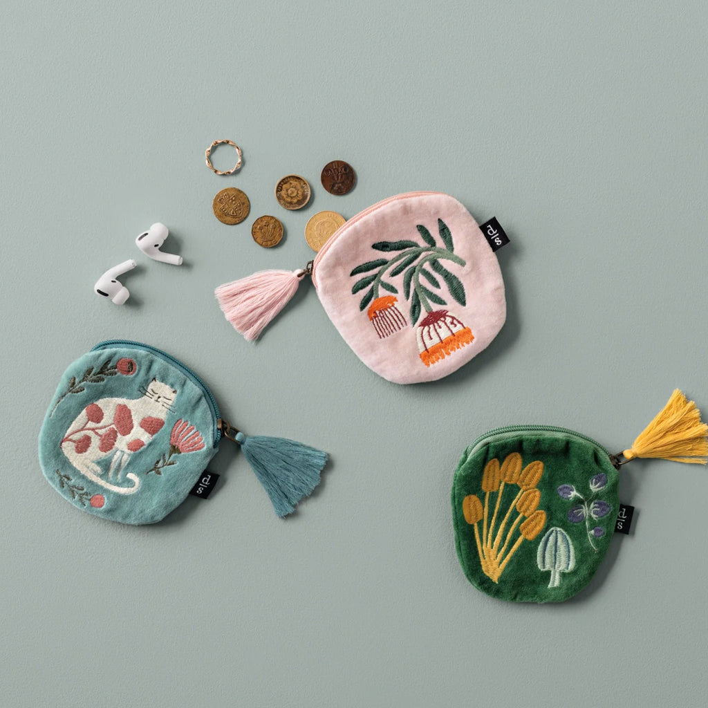 Wildgrove Embroidered Coin Purse on table
