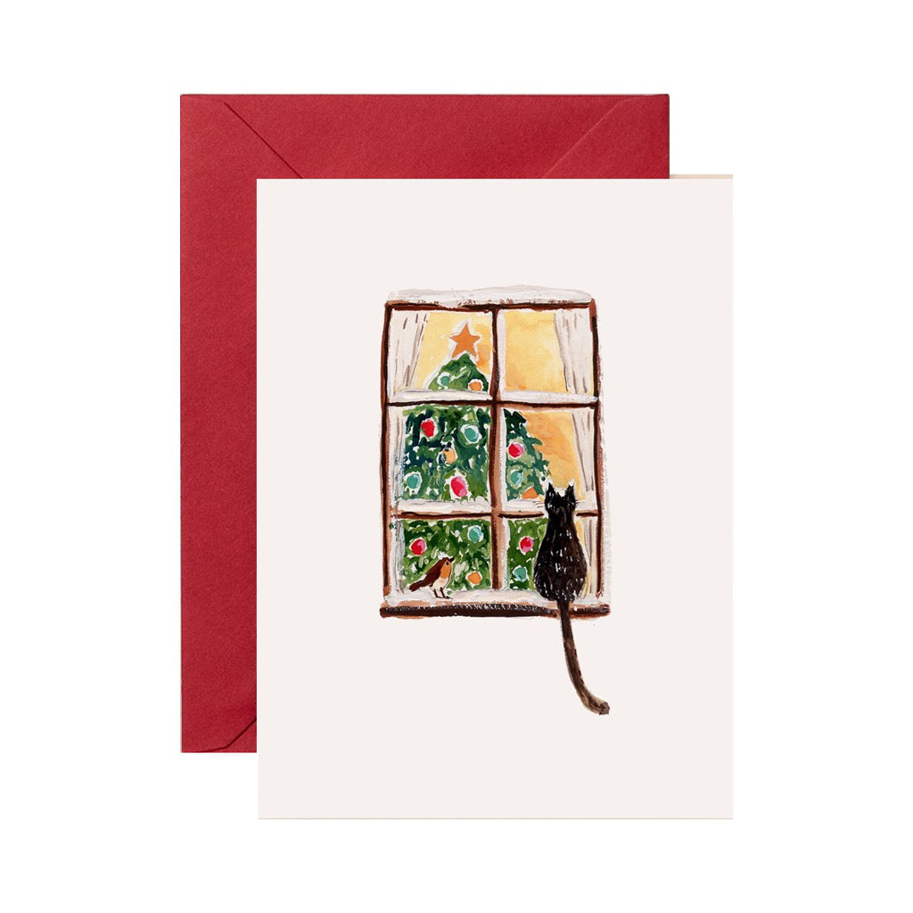 Window Cat Mini Christmas Card.