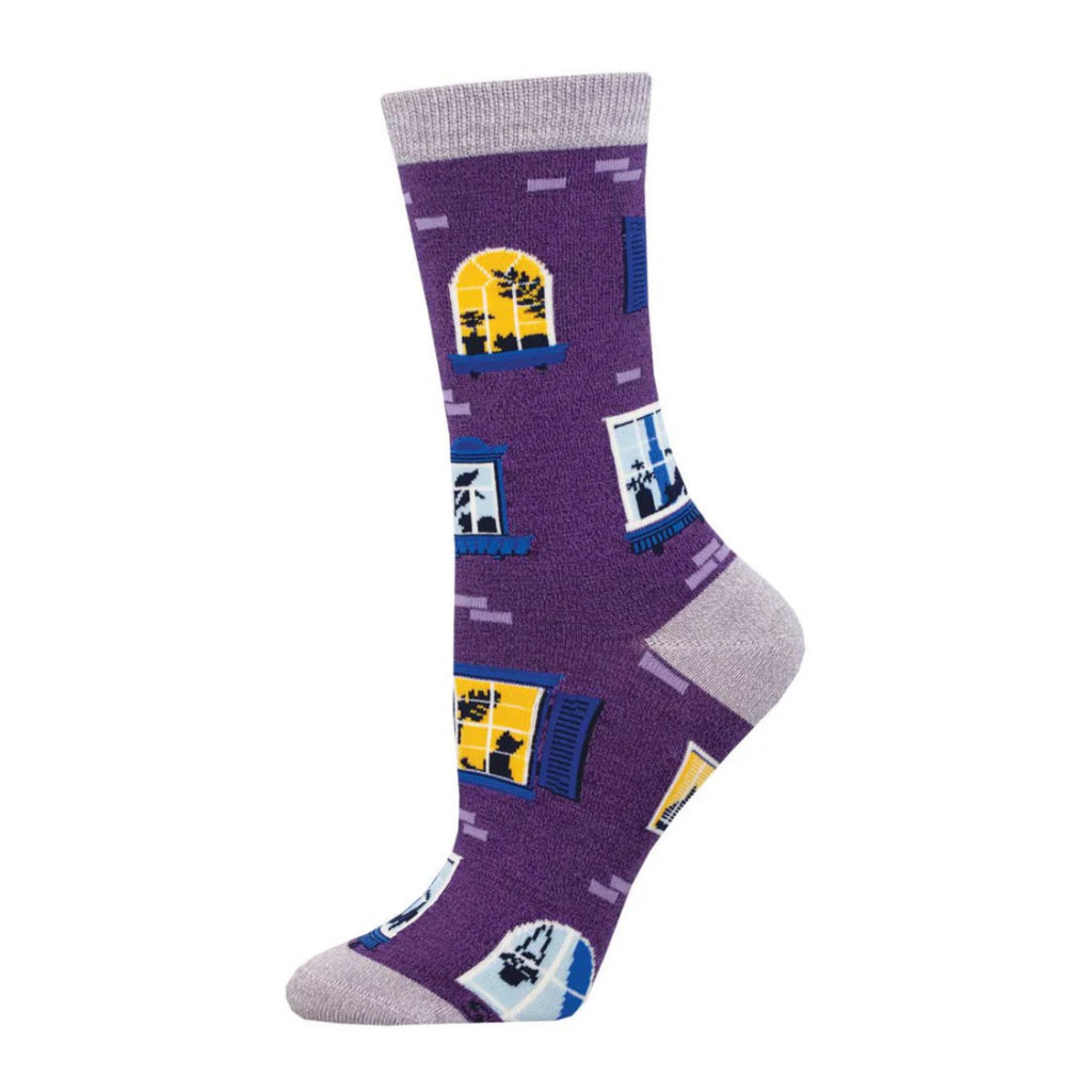 Window Cats Socks Purple Heather.