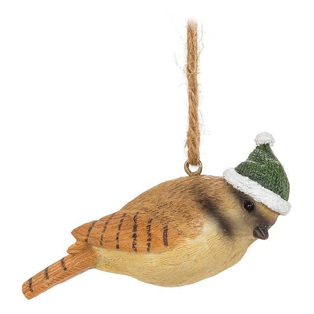 Winter Dress Bird Ornament green hat.