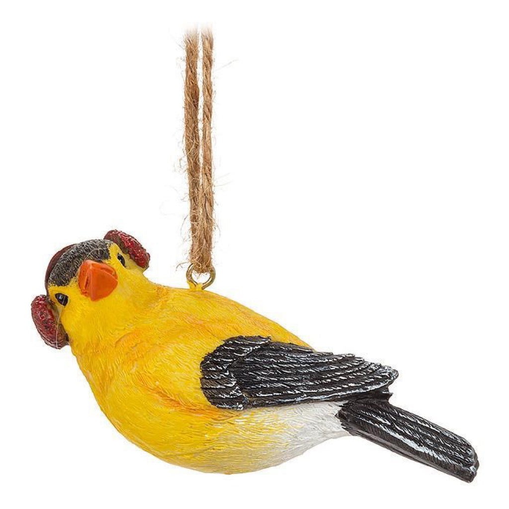 Winter Dress Bird Ornament yellow.