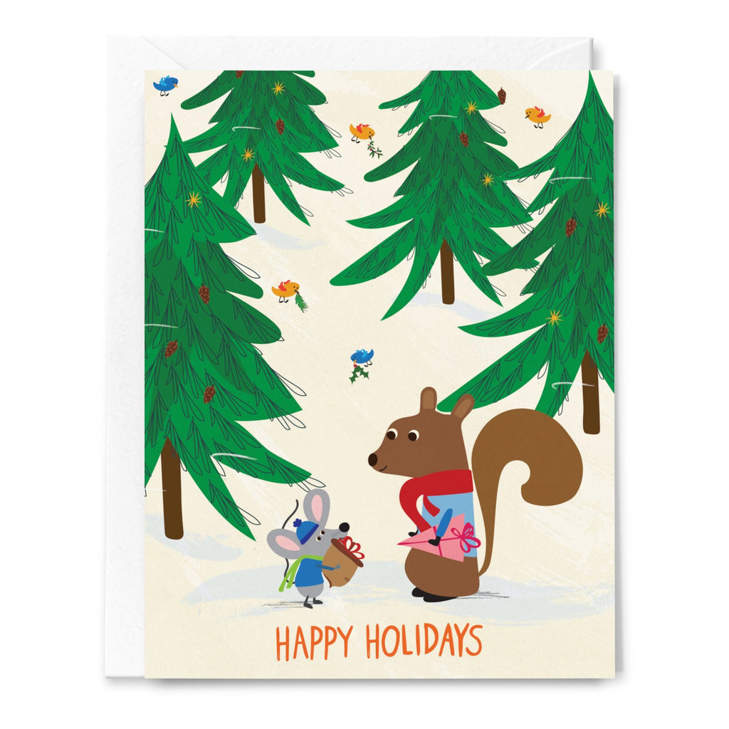 Winter Forest Gift Exchange Holiday Card.