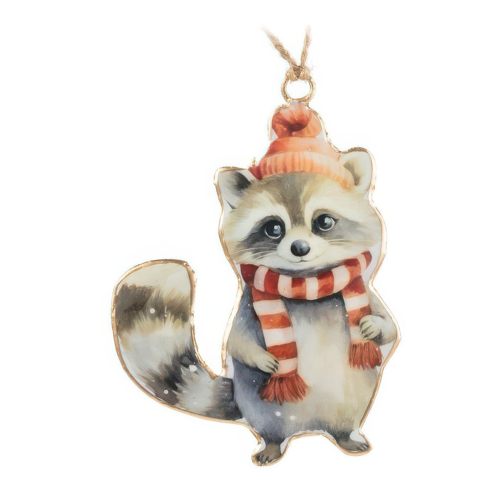 Winter Raccoon Metal Ornament.