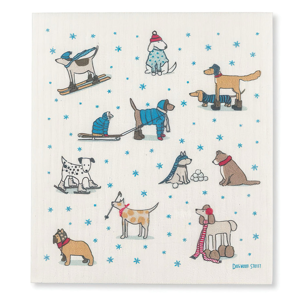 Winter Sports Dogs Swedish Dishcloth.