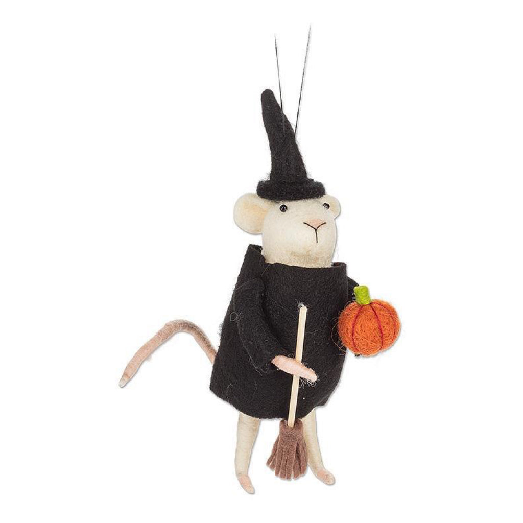 Witch Mouse With Pumpkin Ornament.