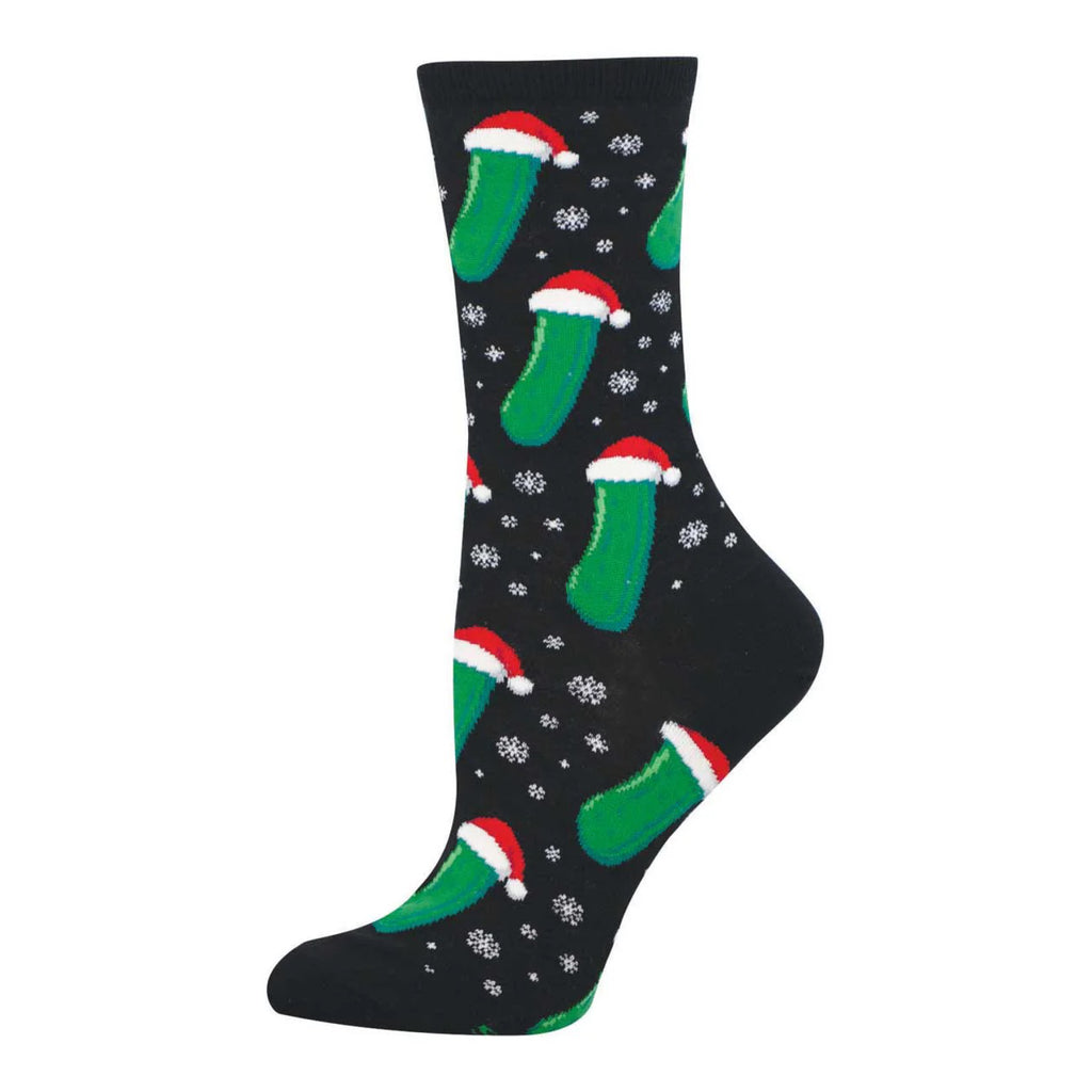 Women's Christmas Pickle Socks Black.