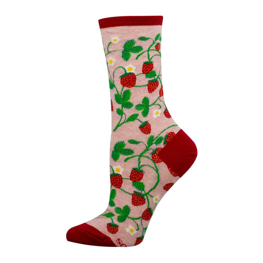 Women's Strawberry Vines Socks Pink Heather.