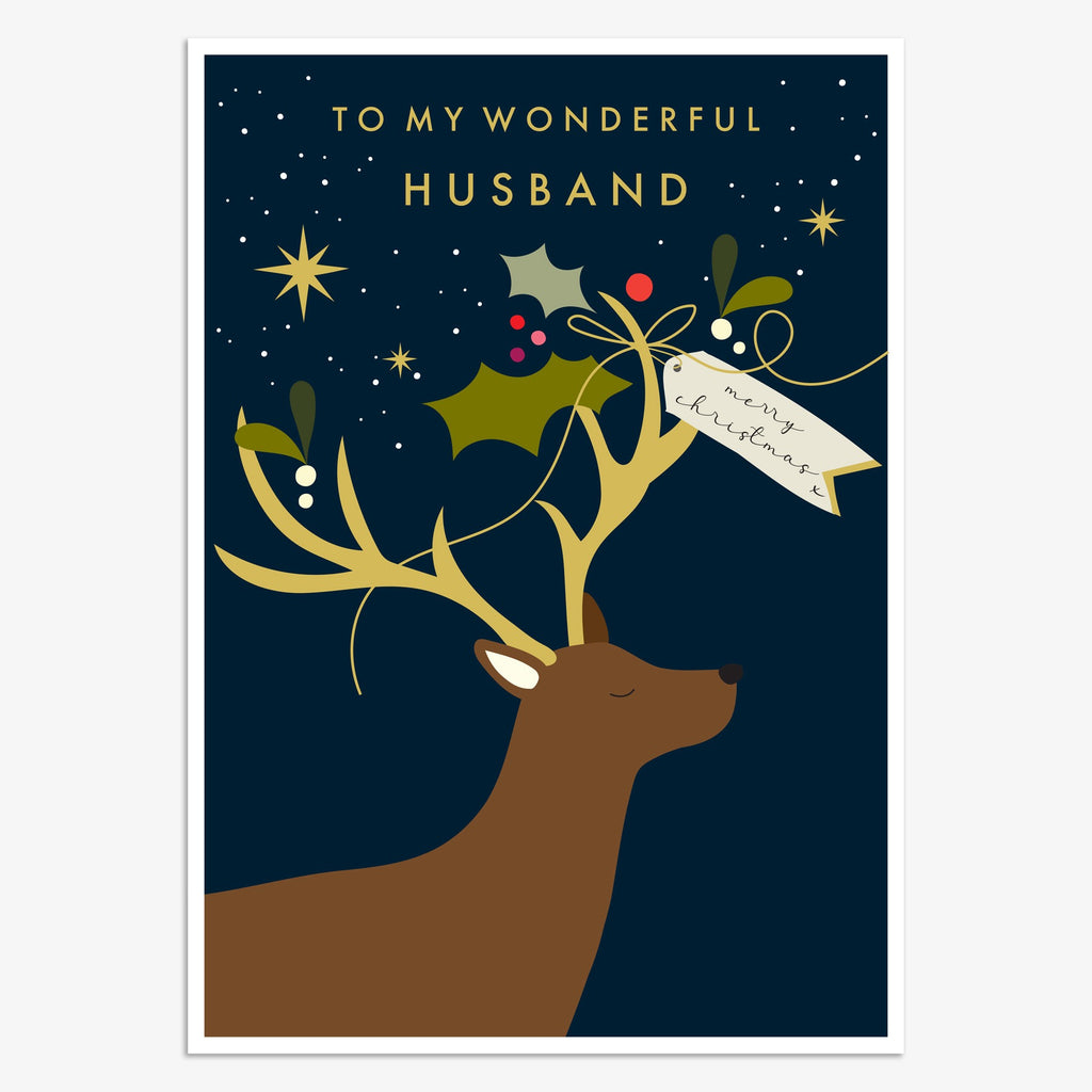 Wonderful Husband Buck Christmas Card.