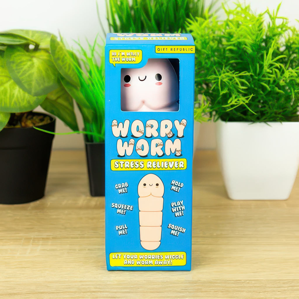 Worry Worm Stress Reliever packaging.