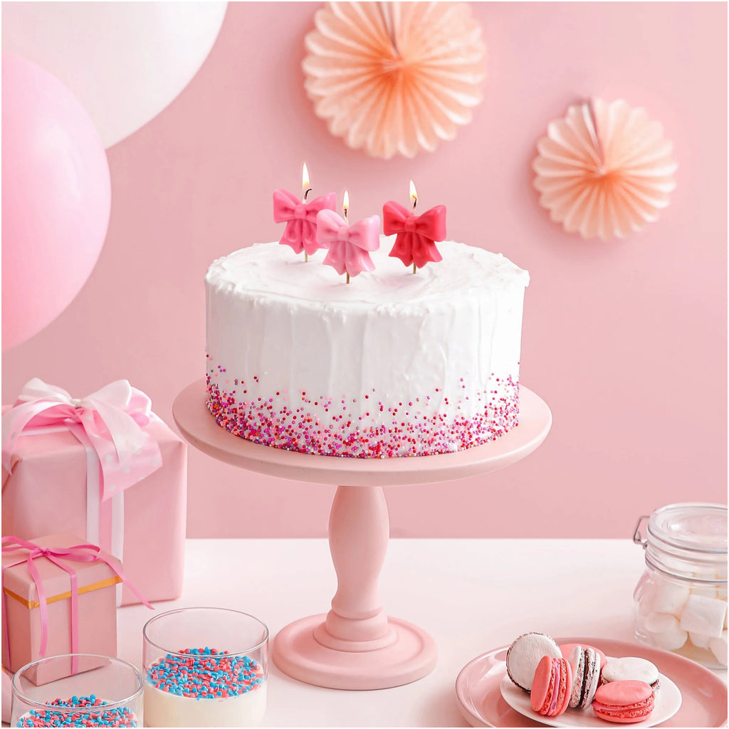 Wrap Party Bow Birthday Candles on cake.