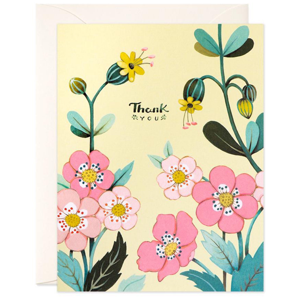 Yellow Floral Thank You Greeting Card.