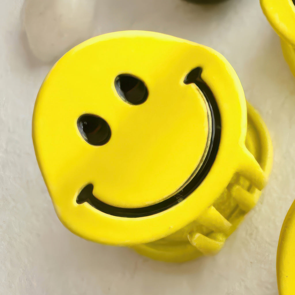 Yellow Mini Happy Face Hair Claw.