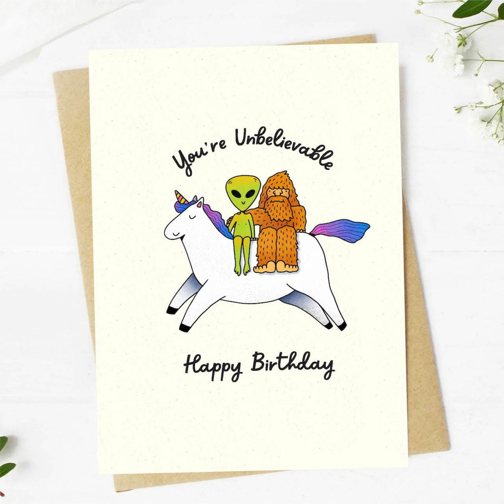 You're Unbelievable Cryptid Birthday Card.