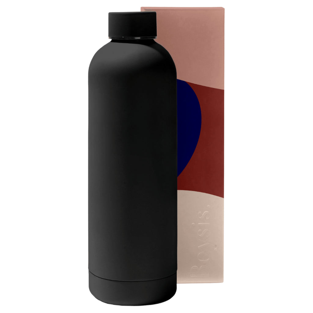 1L black Beysis water bottle with packaging.
