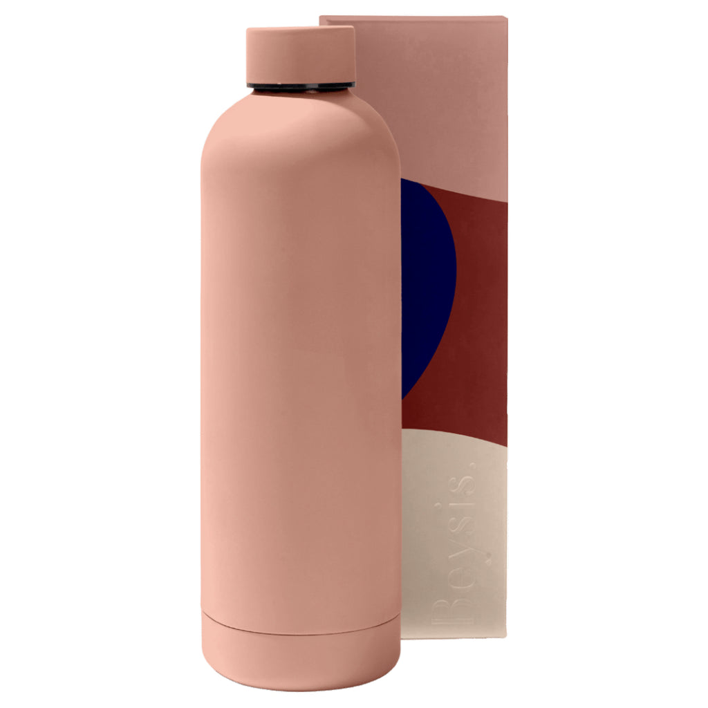1L blush Beysis water bottle with packaging.