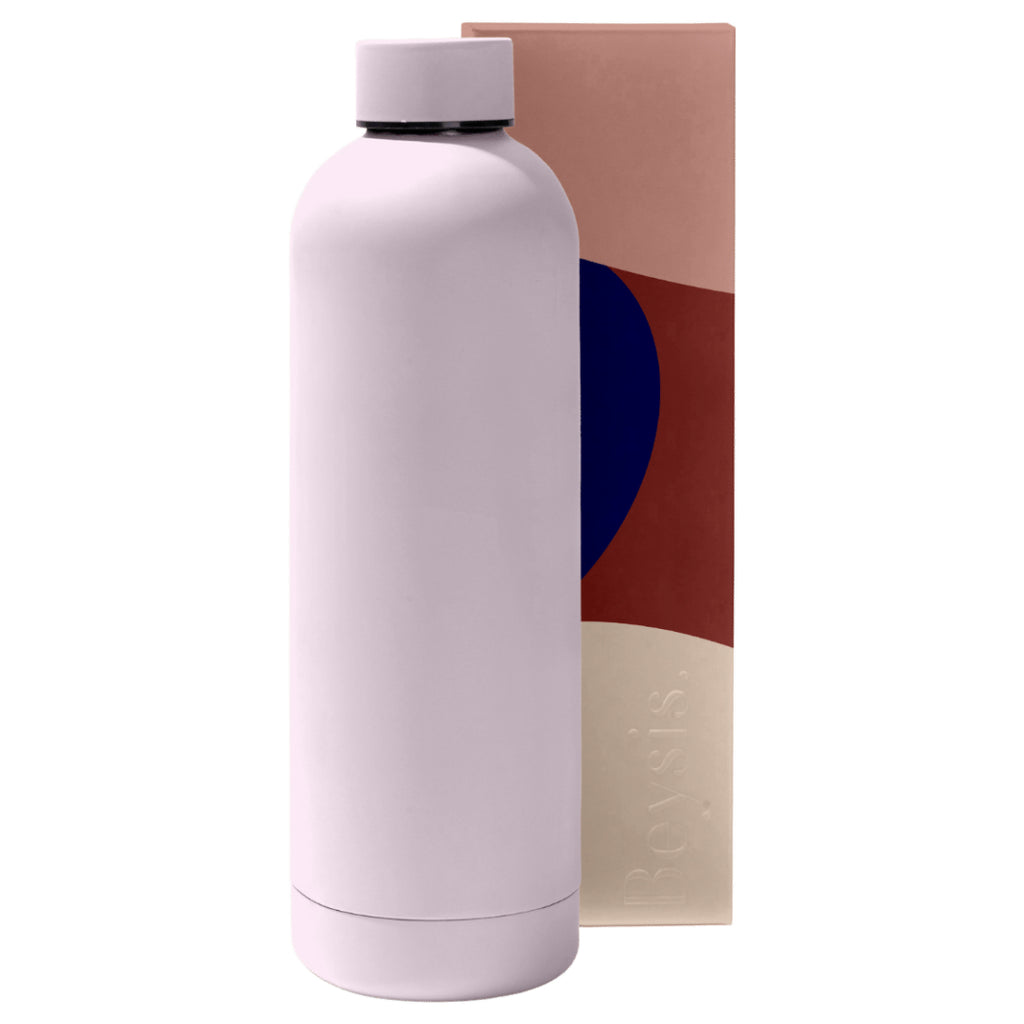 1L mauve Beysis water bottle with packaging.