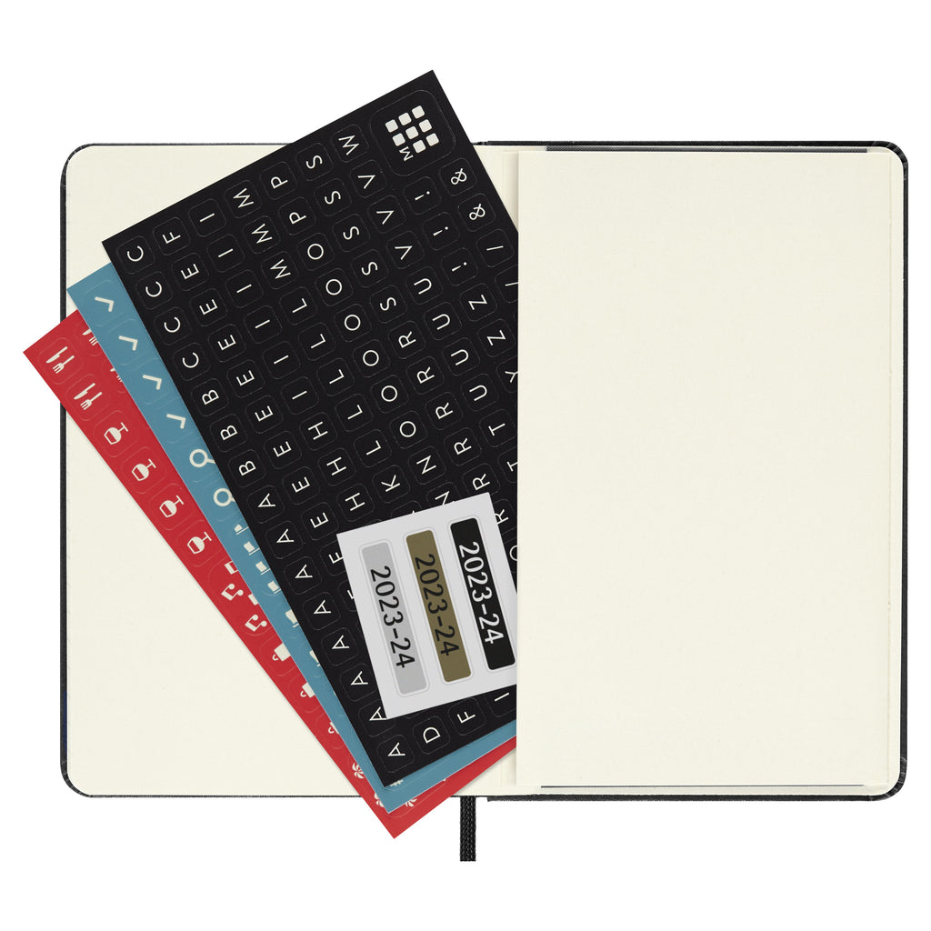2023-2024 Weekly Planner 18 Month Pocket Black Hard Cover  stickers.