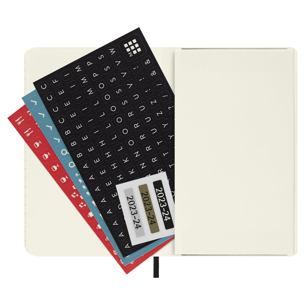 2023-2024 Weekly Planner 18 Month Pocket Black Soft Cover  stickers.