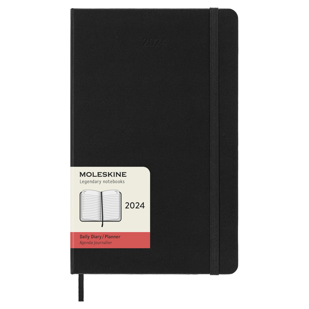 2024 Daily Planner 12 Month Large Black Hard Cover Moleskine Outer