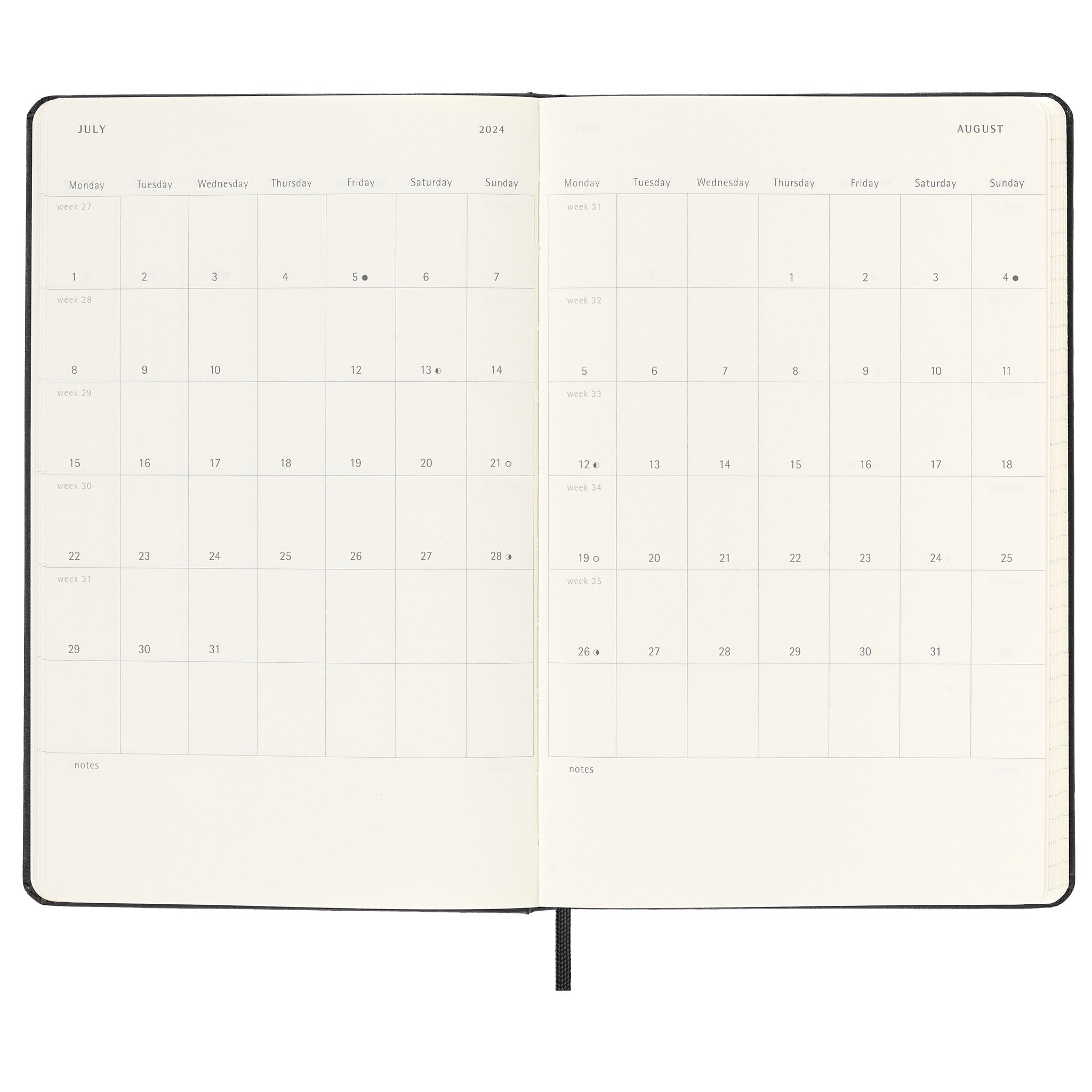2024 Daily Planner 12 Month Large Black Hard Cover Moleskine Outer
