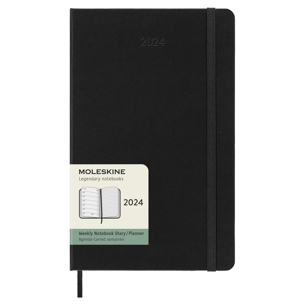 2024 Weekly Notebook Planner 12 Month Large Black Hard Cover.
