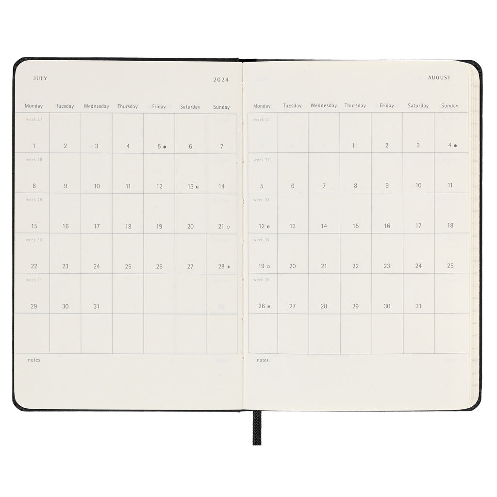 2024 Weekly Notebook Planner 12 Month Pocket Black Hard Cover calendar.
