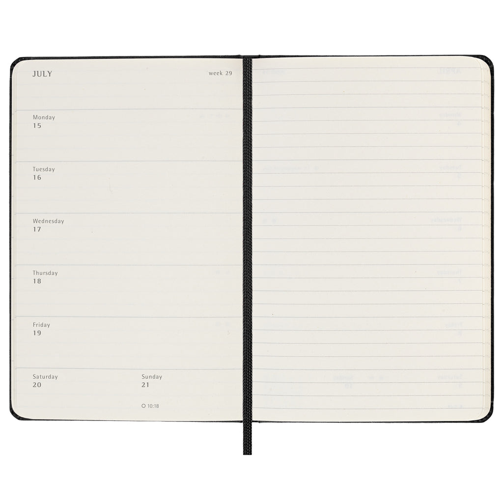 2024 Weekly Notebook Planner 12 Month Pocket Black Hard Cover inside.