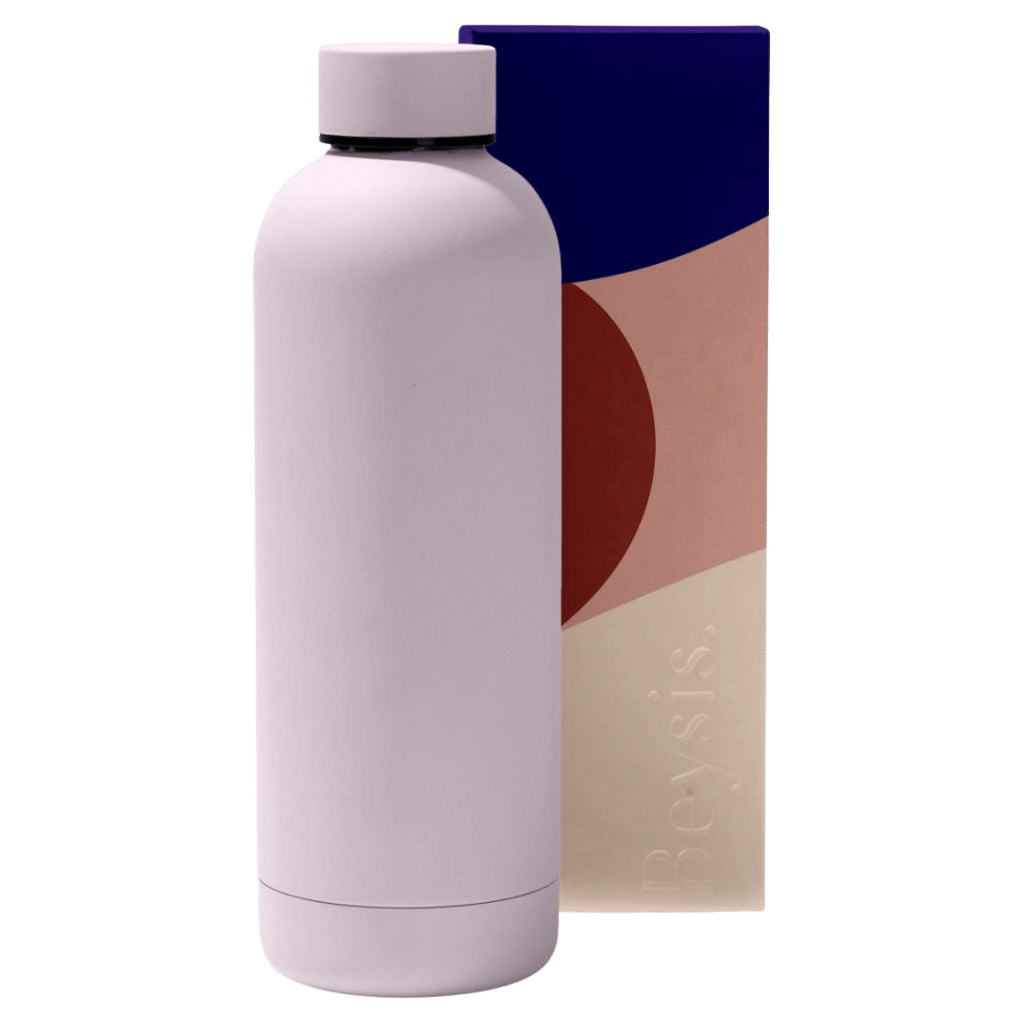 500mL mauve Beysis water bottle with packaging.