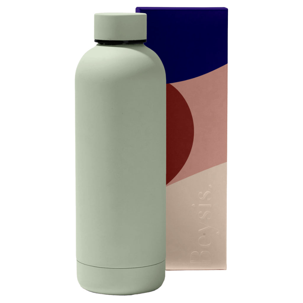 500mL sage Beysis water bottle with packaging.