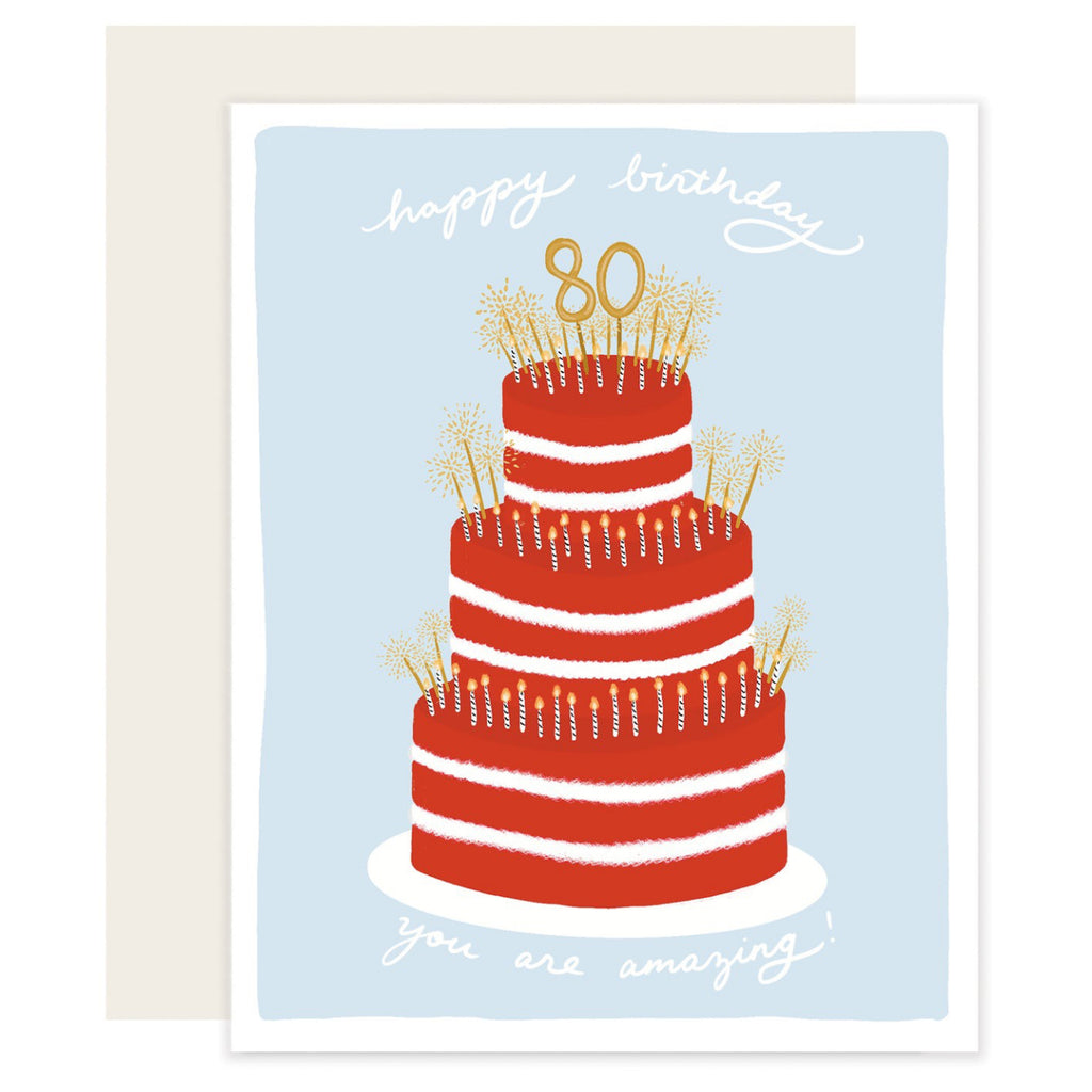 80th Birthday Red Tiered Cake Card
