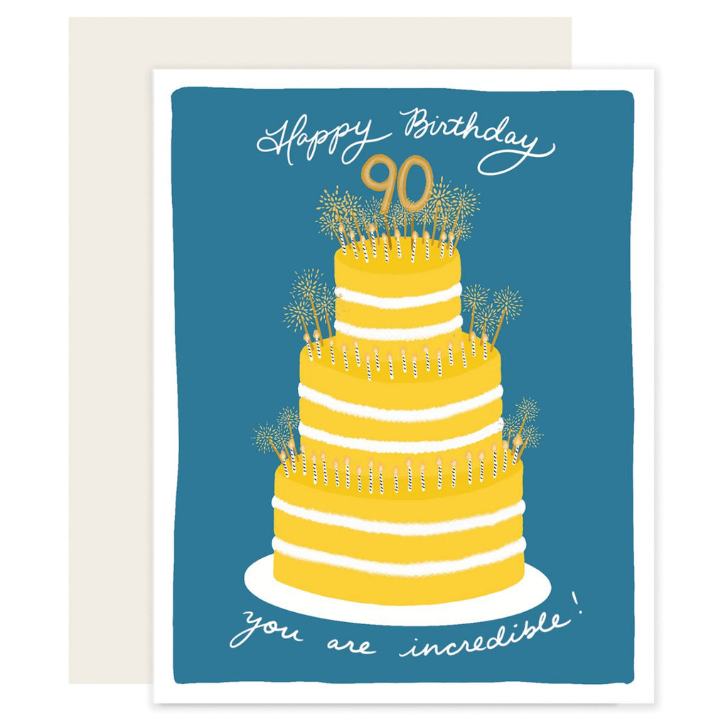 90th Birthday Yellow Tiered Cake Card