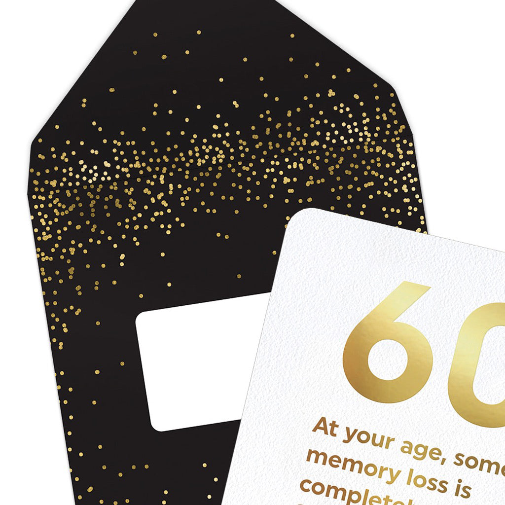 Close up of Age 60 Memory Loss Card.