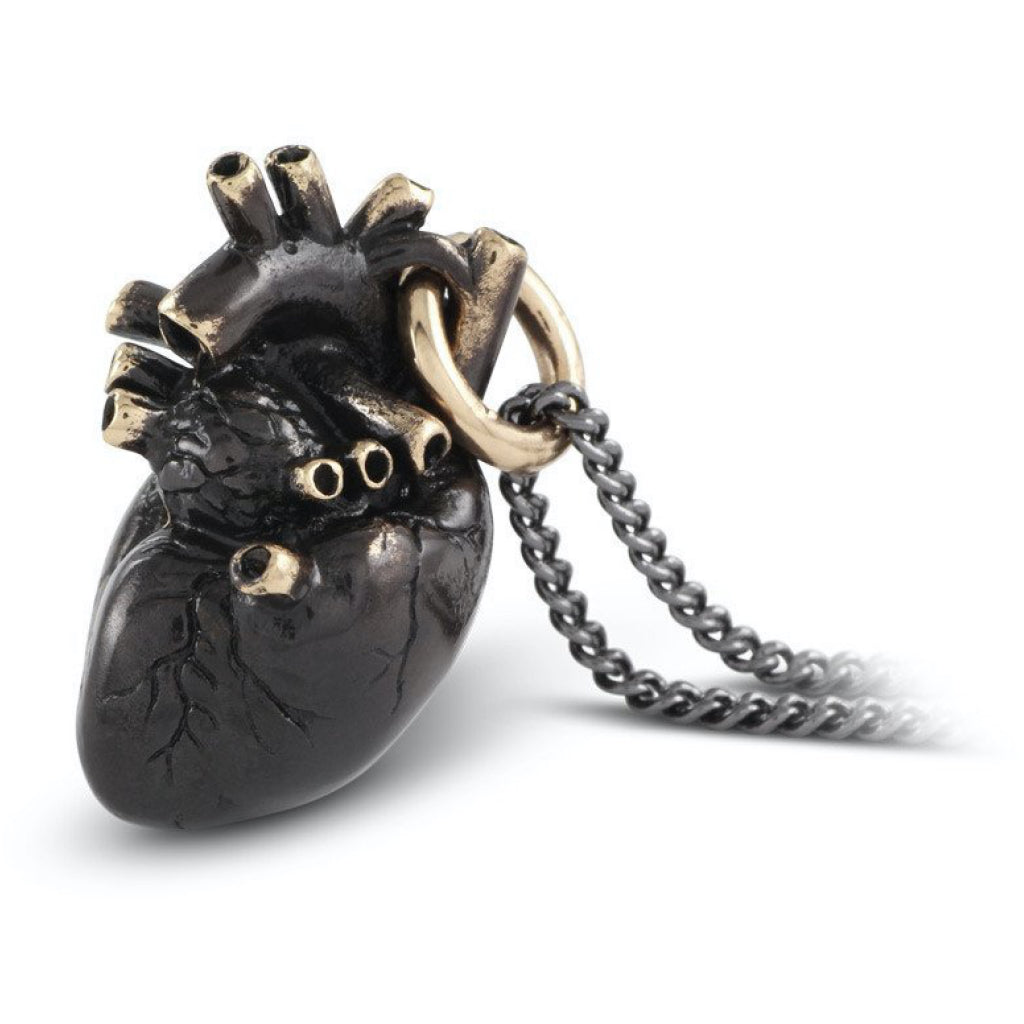 Anatomical Heart Large Black Bronze Necklace Close up