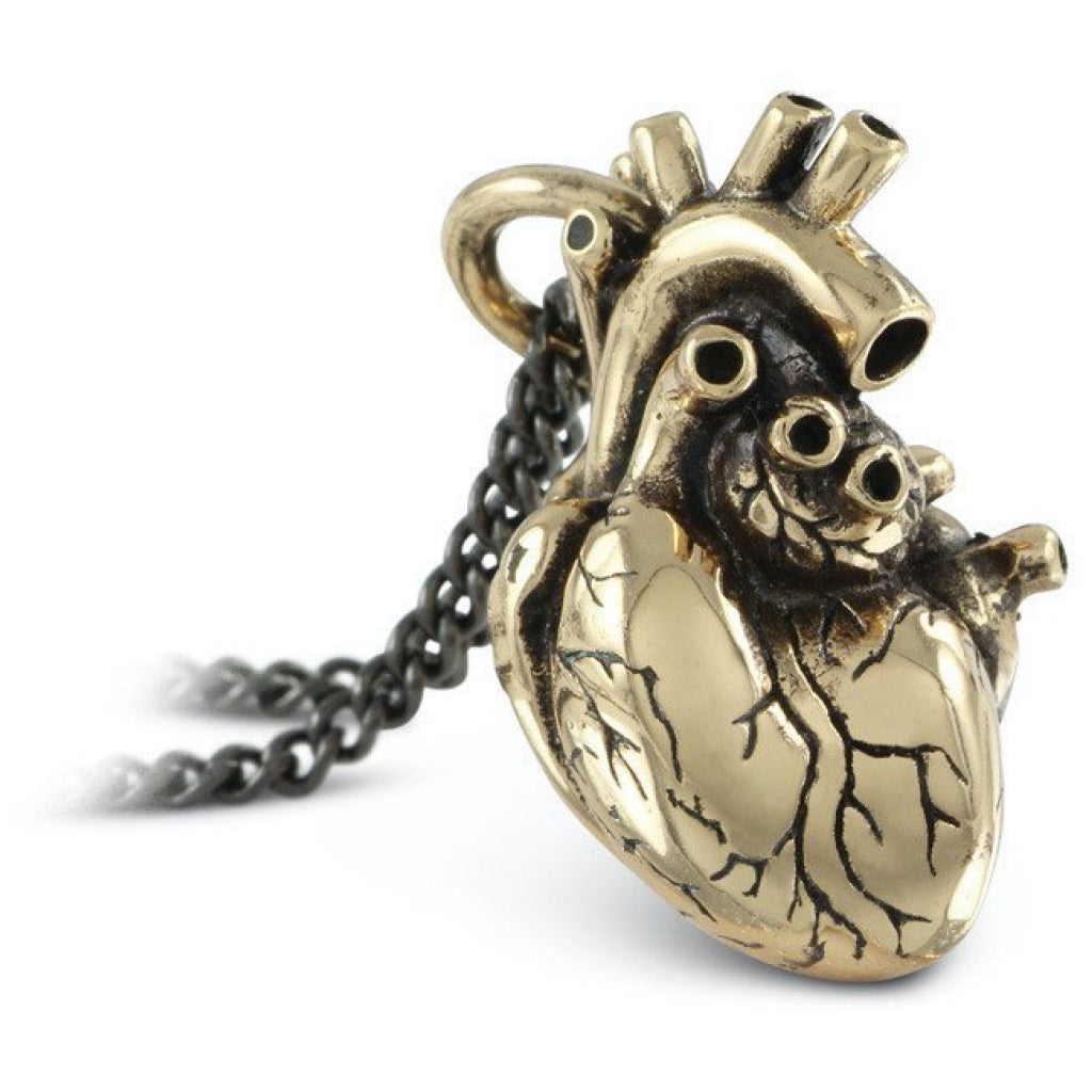 Anatomical Heart Large Bronze Necklace Close up
