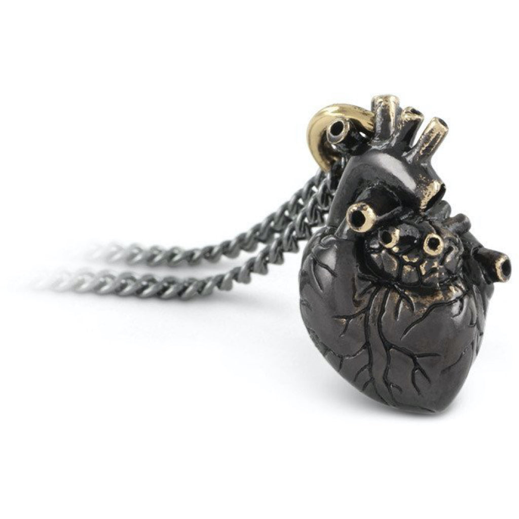 Anatomical Heart Small Black Bronze Necklace Closeup