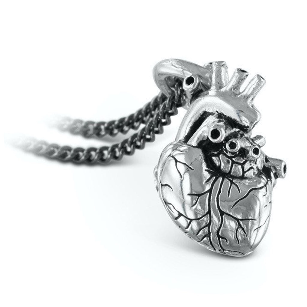 Anatomical Heart Small Silver Necklace Close up