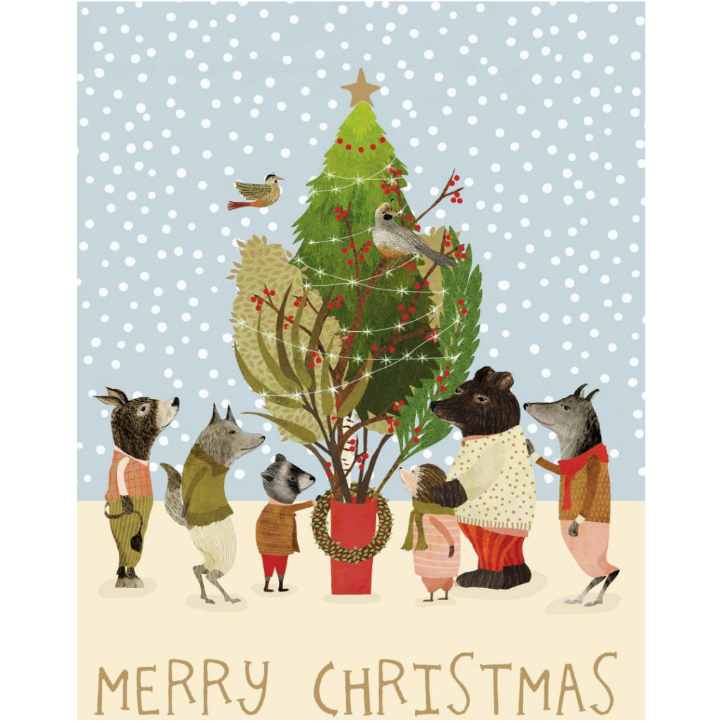 Animals Around Tree Christmas Card