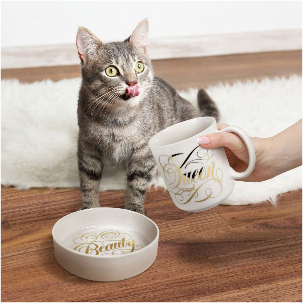 Beauty Queen Ceramic Mug and Cat Bowl