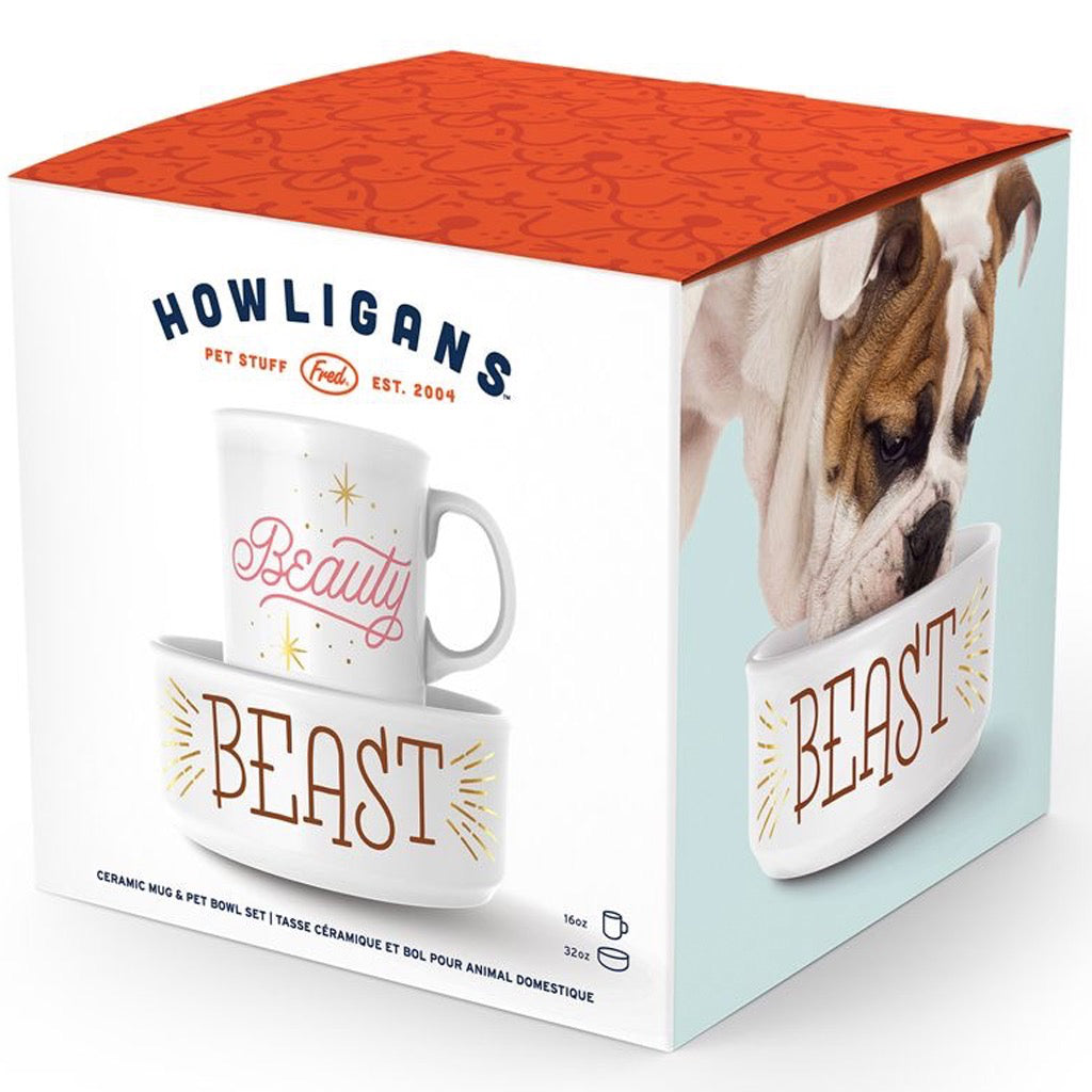 Beauty & Beast Ceramic Mug & Dog Bowl Set Packaged