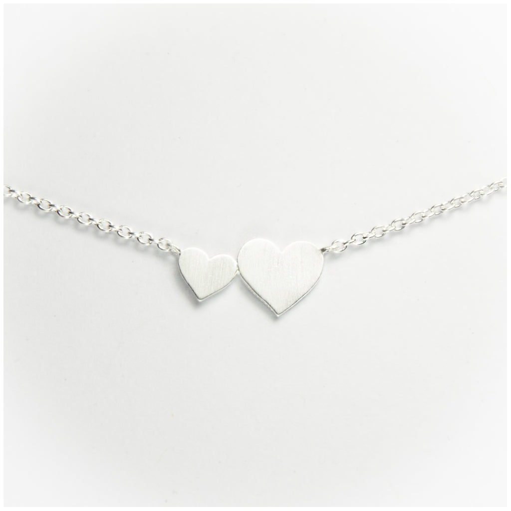 Big & Little Hearts Necklace Brushed Silver