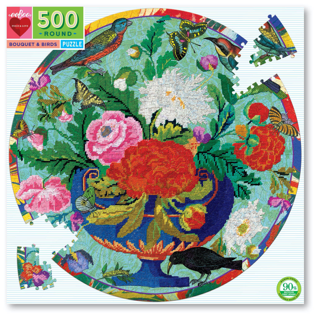 Bouquet And Birds 500 Piece Round Puzzle